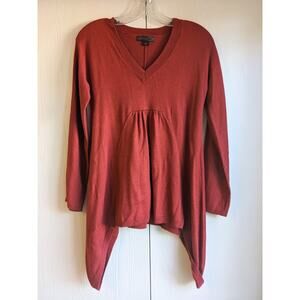 JW Style Womens Sz S Wool Blend V Neck Sweater Rust Red Handkerchief Hem
